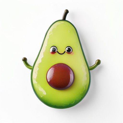 AI 3D Rendered sticker example: a smiling avocado with tiny arms
