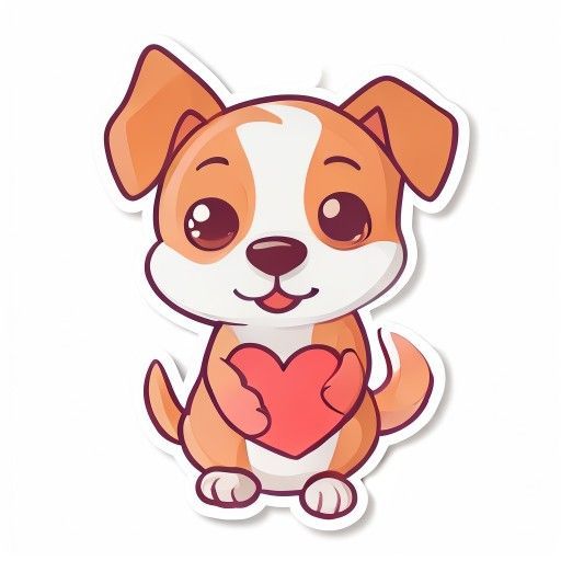 AI Chibi sticker example: a cute dog holding a love heart